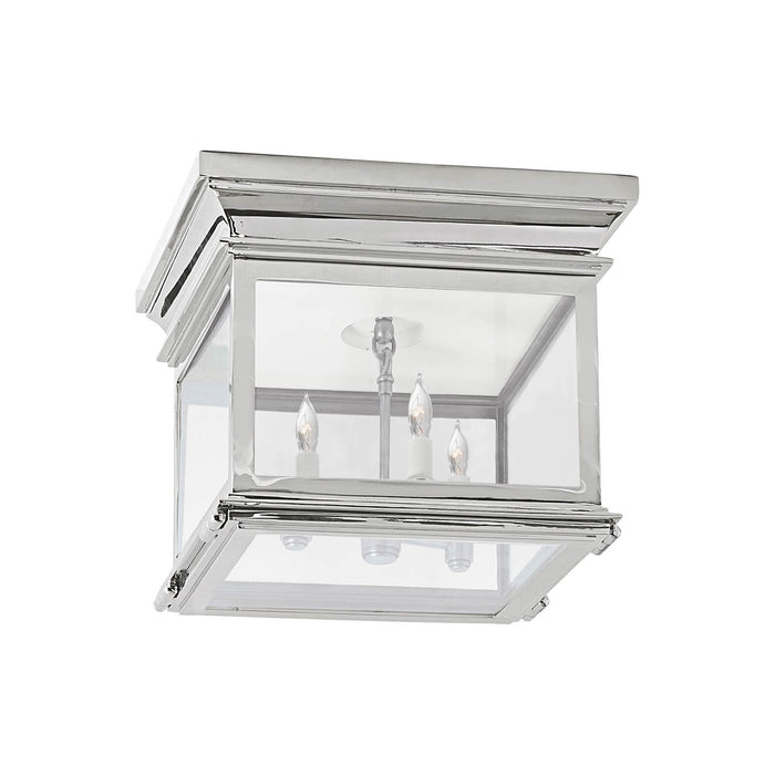 Club Square Flush Mount Ceiling Light in Polished Nickel/Clear Glass (Small).