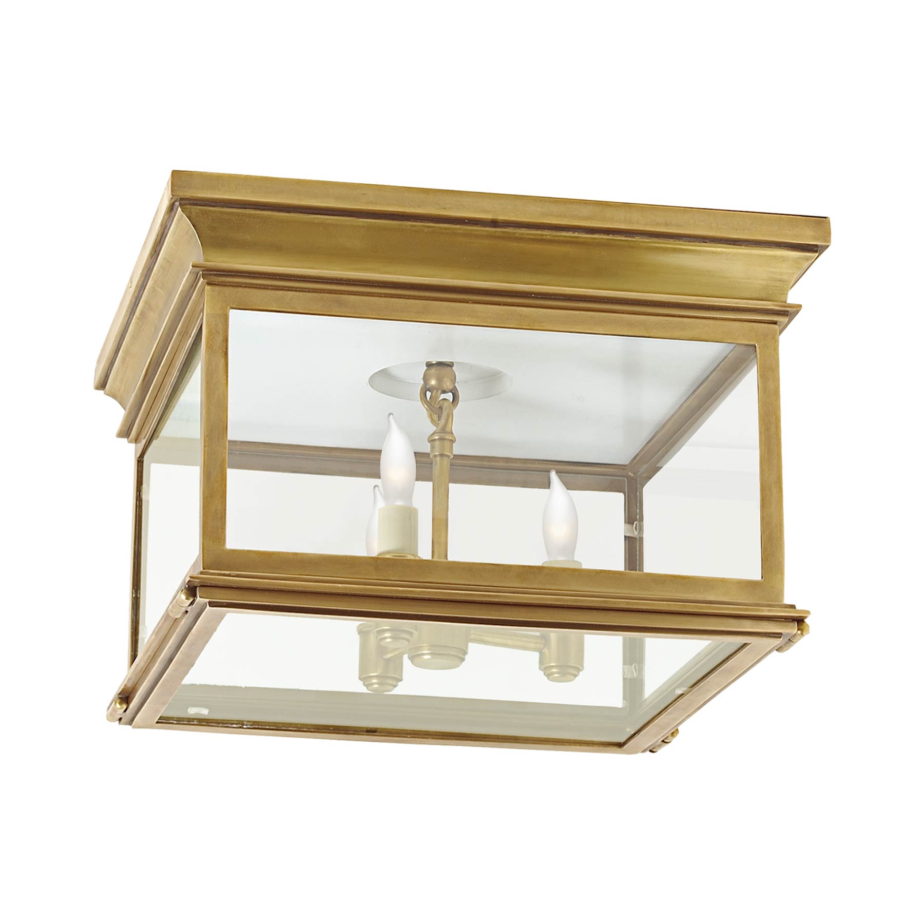 Club Square Flush Mount Ceiling Light in Antique-Burnished Brass/Clear Glass (Large).