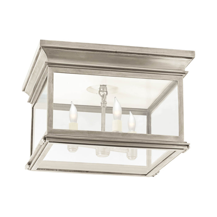 Club Square Flush Mount Ceiling Light in Antique Nickel/Clear Glass (Large).