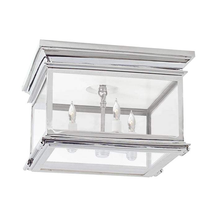 Club Square Flush Mount Ceiling Light in Polished Nickel/Clear Glass (Large).