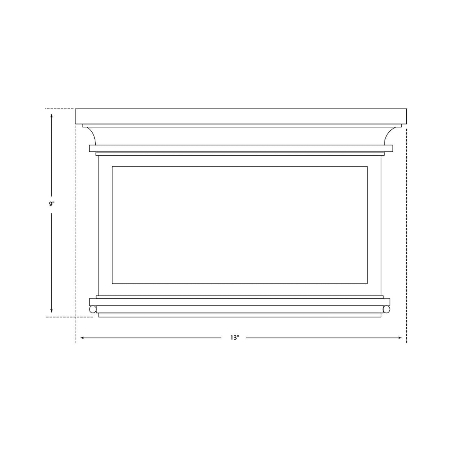 Club Square Flush Mount Ceiling Light - line drawing.