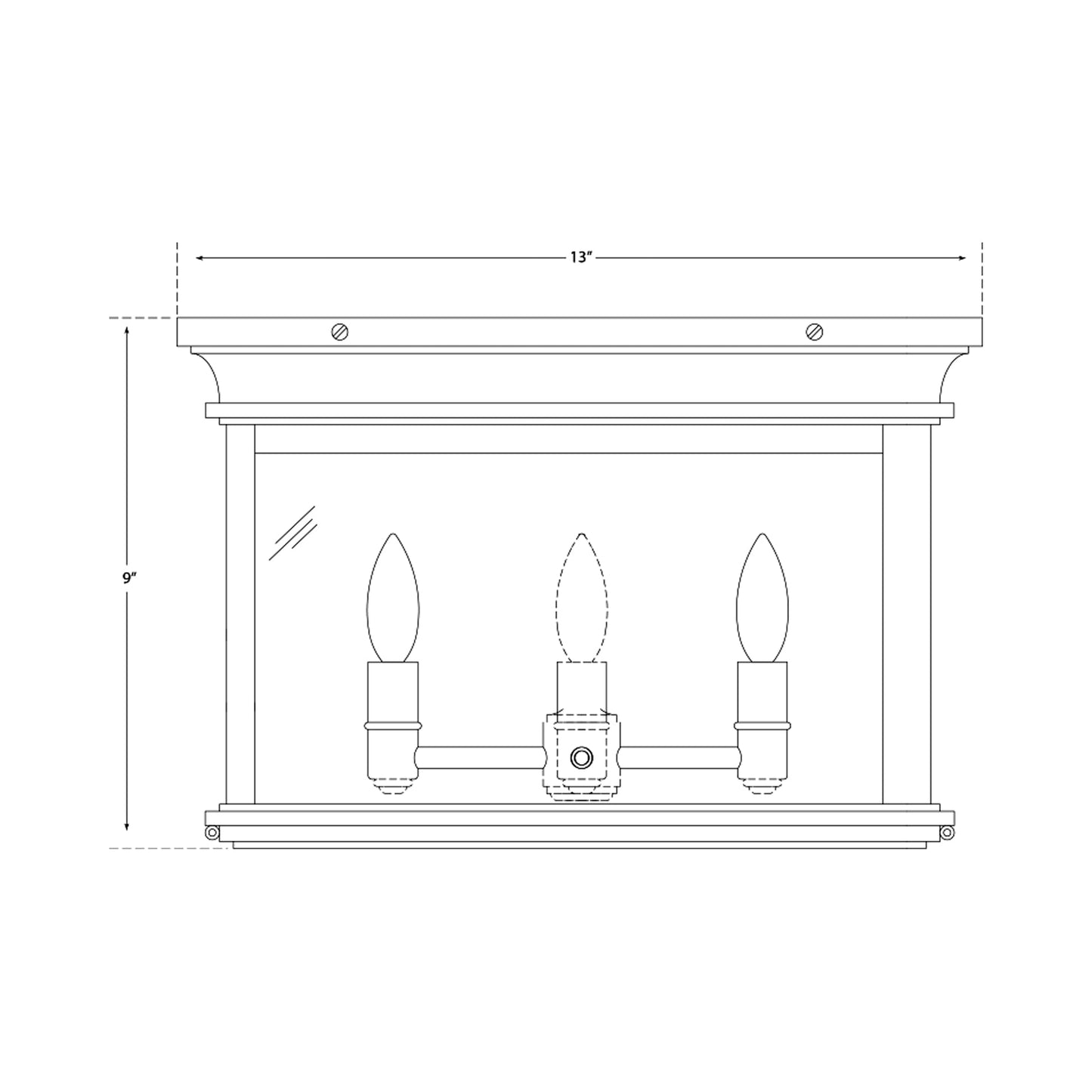 Club Square Flush Mount Ceiling Light - line drawing.