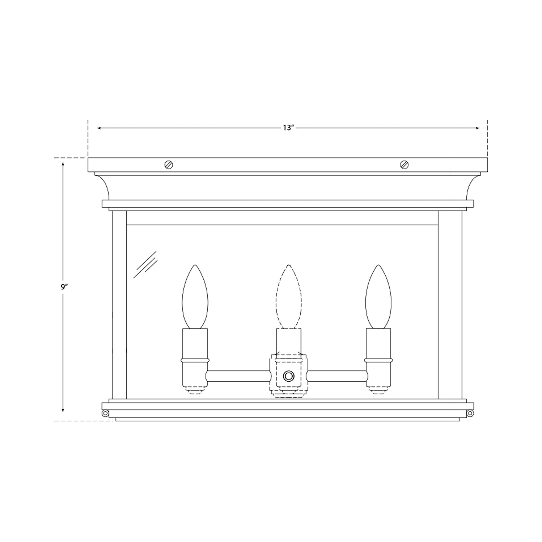 Club Square Flush Mount Ceiling Light - line drawing.