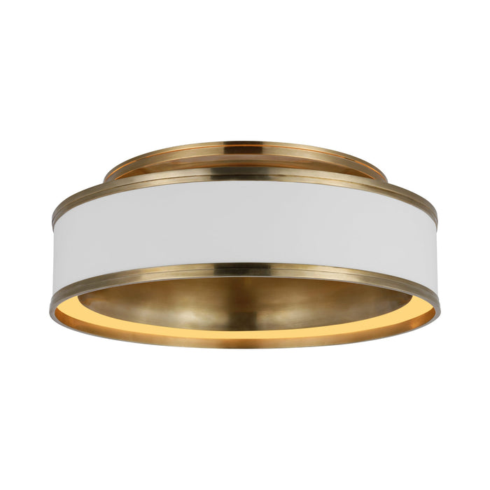 Connery LED Flush Mount Ceiling Light in Matte White and Antique-Burnished Brass (18-Inch).