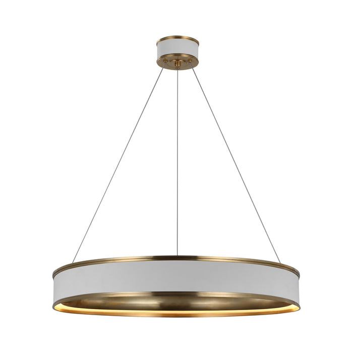 Connery Ring LED Chandelier in Matte White/Antique-Burnished Brass (30-Inch).