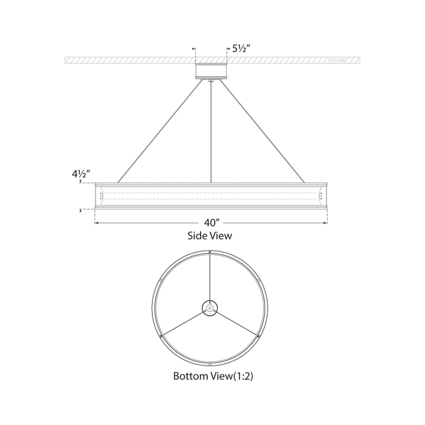 Connery Ring LED Chandelier - line drawing.