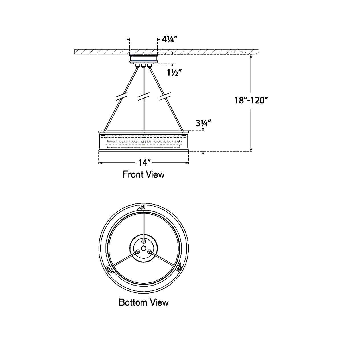 Connery Ring LED Chandelier - line drawing.