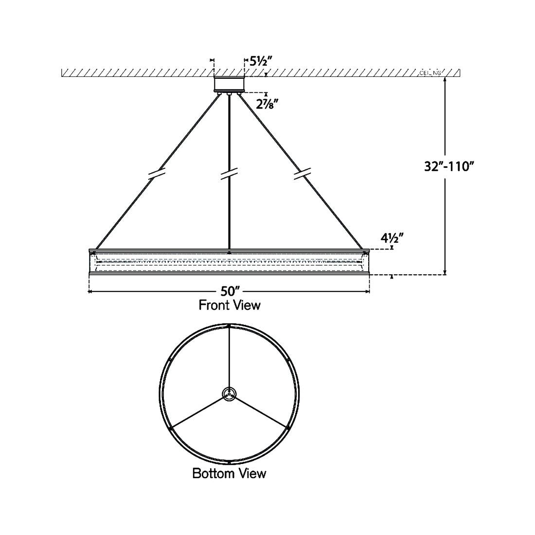 Connery Ring LED Chandelier - line drawing.