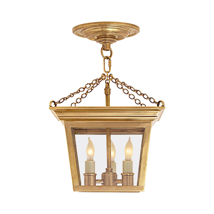 Cornice Semi Flush Mount Ceiling Light in Hand-Rubbed Antique Brass.