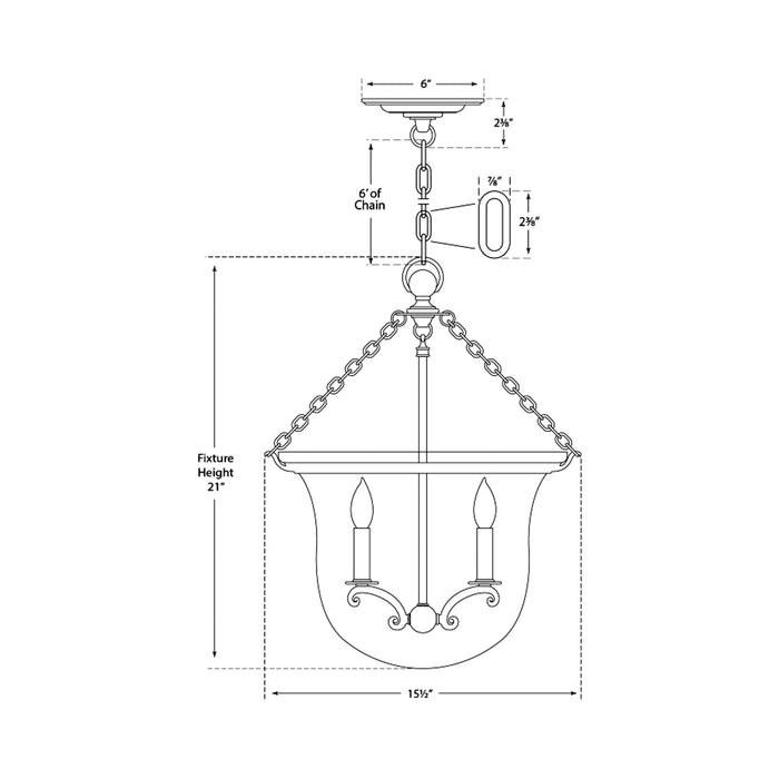 Country Bell Jar Pendant Light - line drawing.