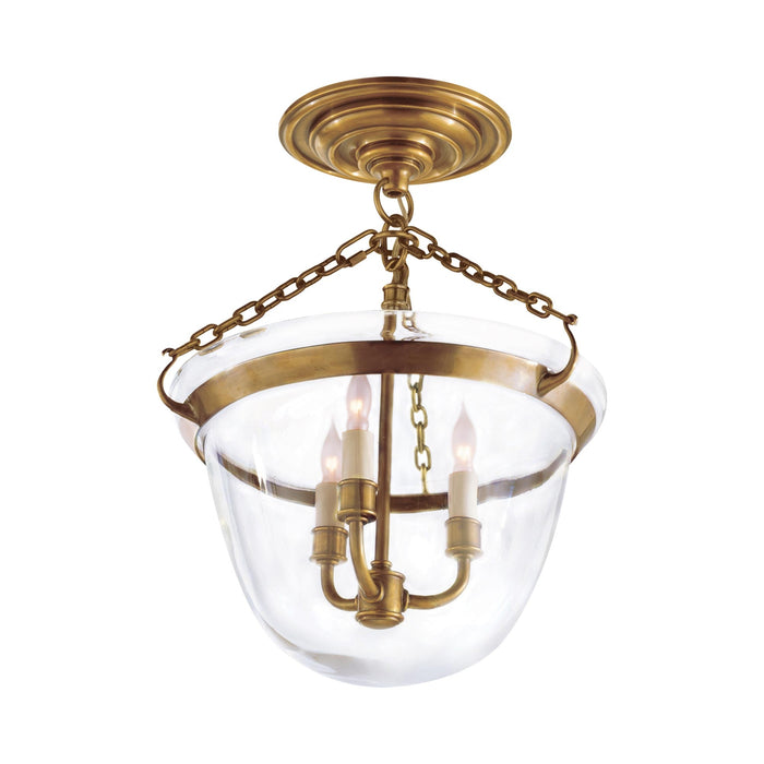 Country Bell Jar Semi Flush Mount Ceiling Light in Antique-Burnished Brass.