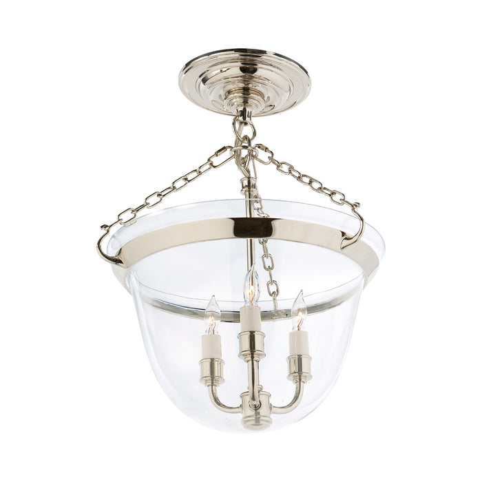 Country Bell Jar Semi Flush Mount Ceiling Light in Polished Nickel.