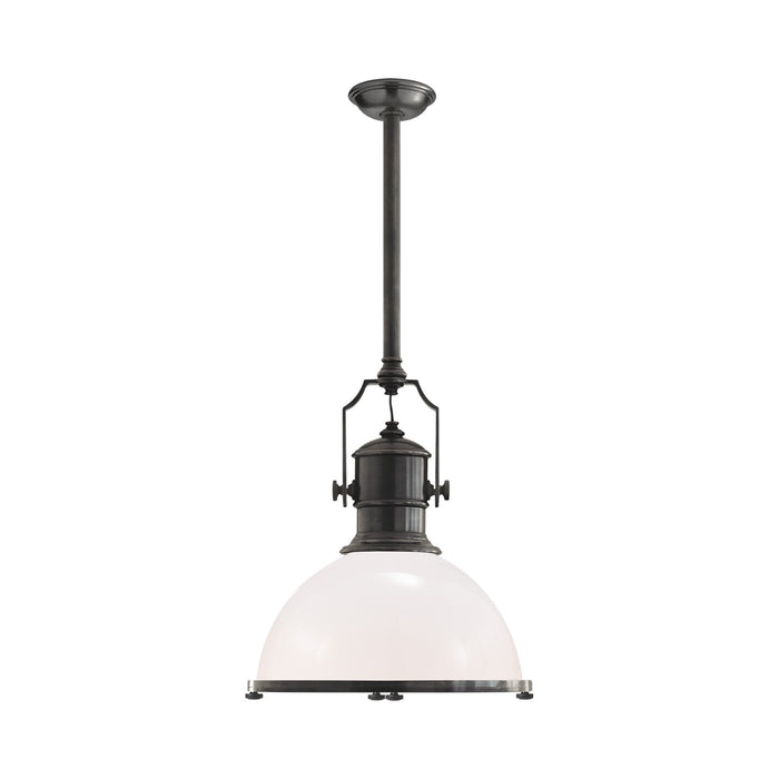 Country Industrial Pendant Light in Bronze/White Glass (Large).