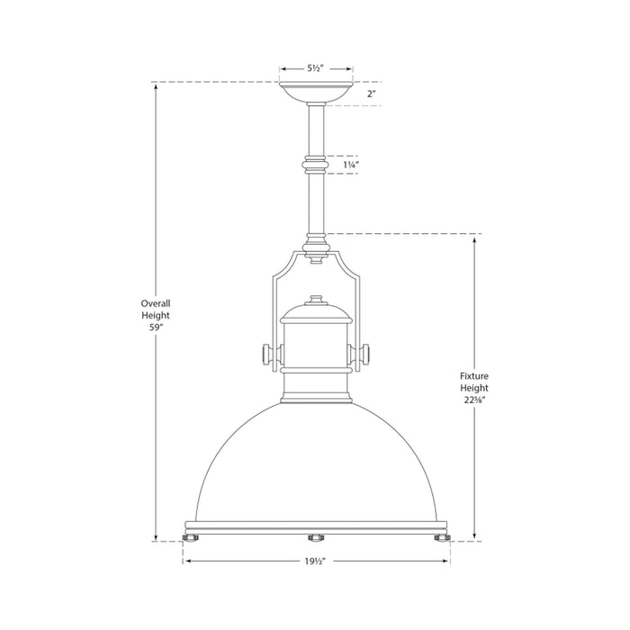 Country Industrial Pendant Light - line drawing.
