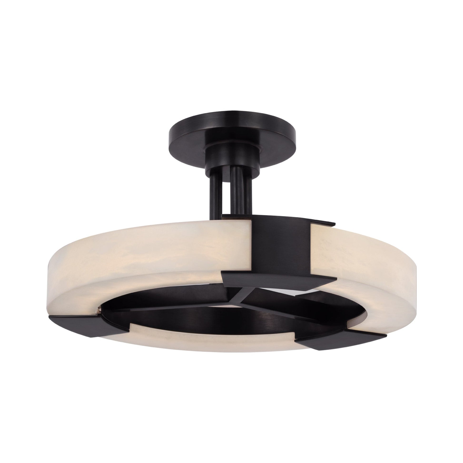 Covet Ring LED Semi Flush Mount Ceiling Light in Bronze and Alabaster.