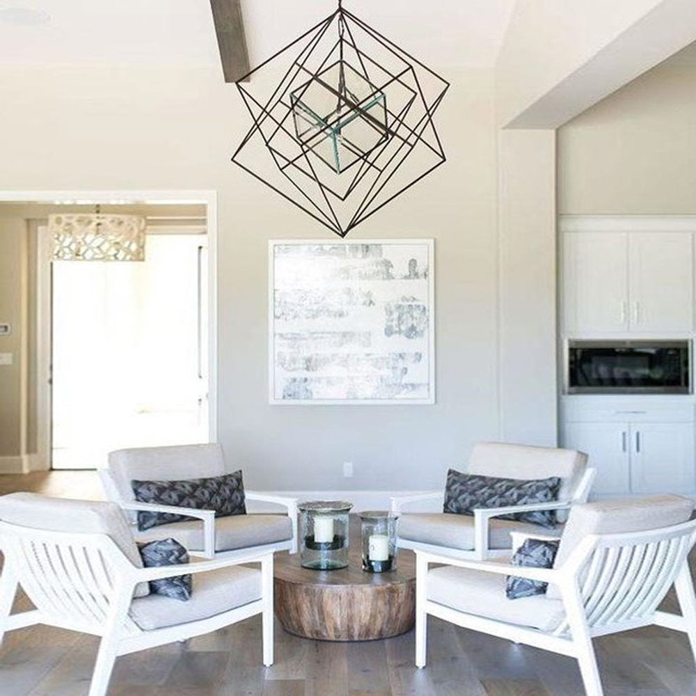 Cubist Chandelier in living room.