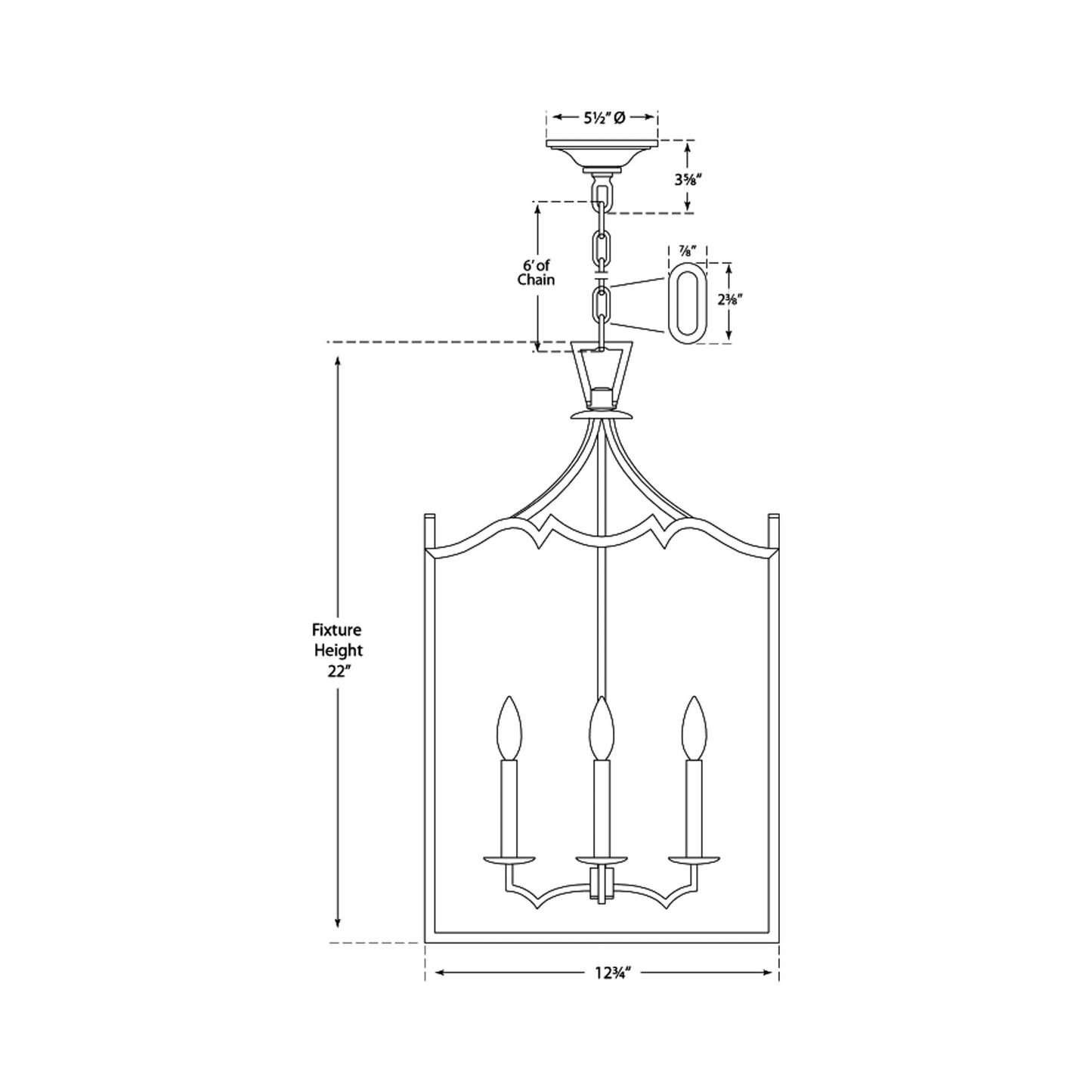 Darlana Fancy Pendant Light - line drawing.