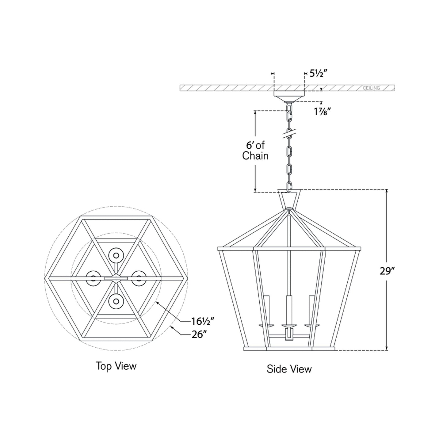 Darlana Hexagonal LED Pendant Light - line drawing.