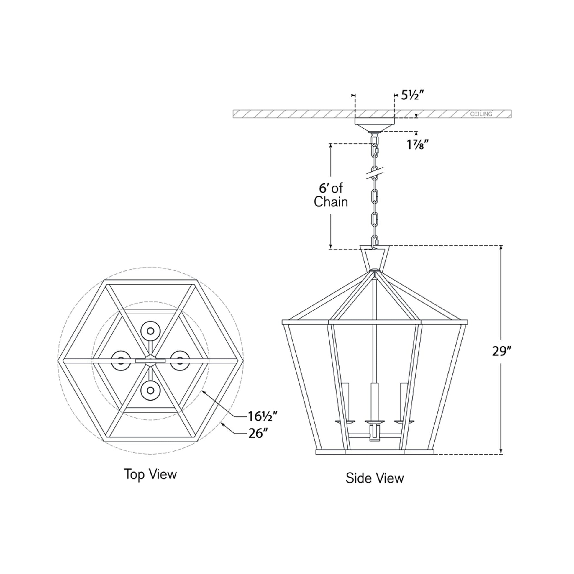 Darlana Hexagonal LED Pendant Light - line drawing.