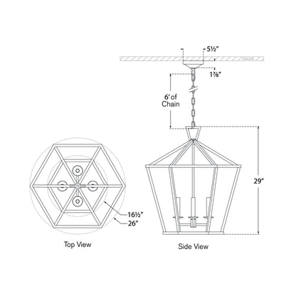 Darlana Hexagonal LED Pendant Light - line drawing.