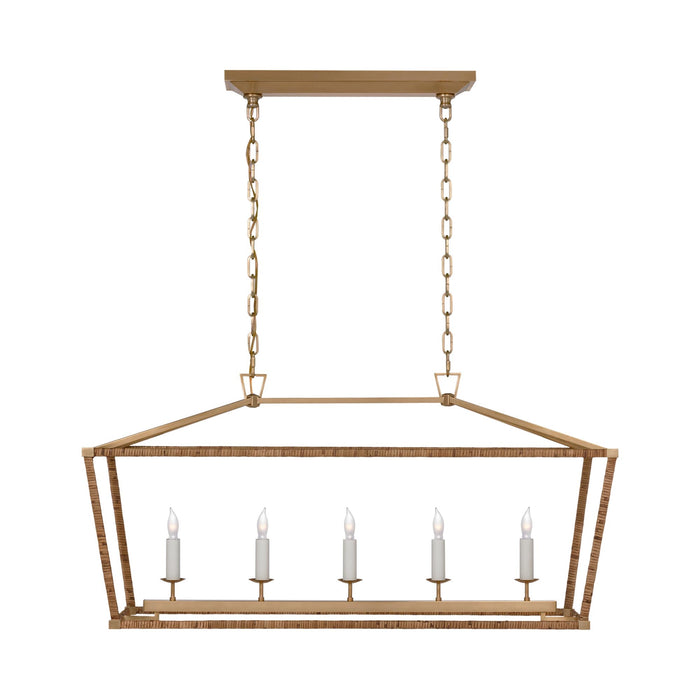 Darlana Rattan Wrapped LED Linear Pendant Light in Antique-Burnished Brass and Natural Rattan (Medium).