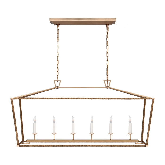 Darlana Rattan Wrapped LED Linear Pendant Light in Antique-Burnished Brass and Natural Rattan (Large).