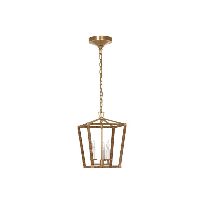 Darlana Rattan Wrapped LED Pendant Light in Antique-Burnished Brass and Natural Rattan (Mini).