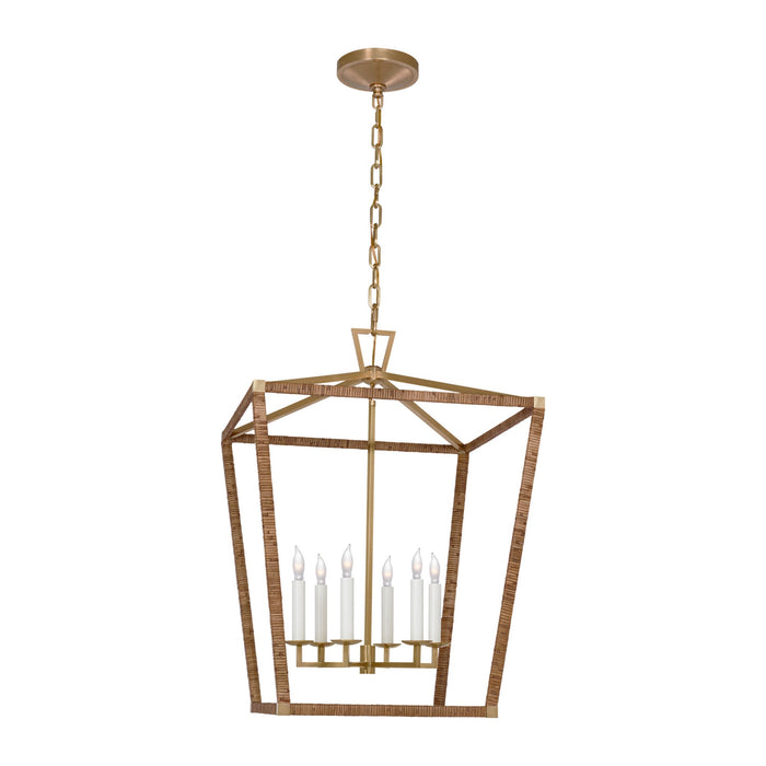 Darlana Rattan Wrapped LED Pendant Light in Antique-Burnished Brass and Natural Rattan (Large).