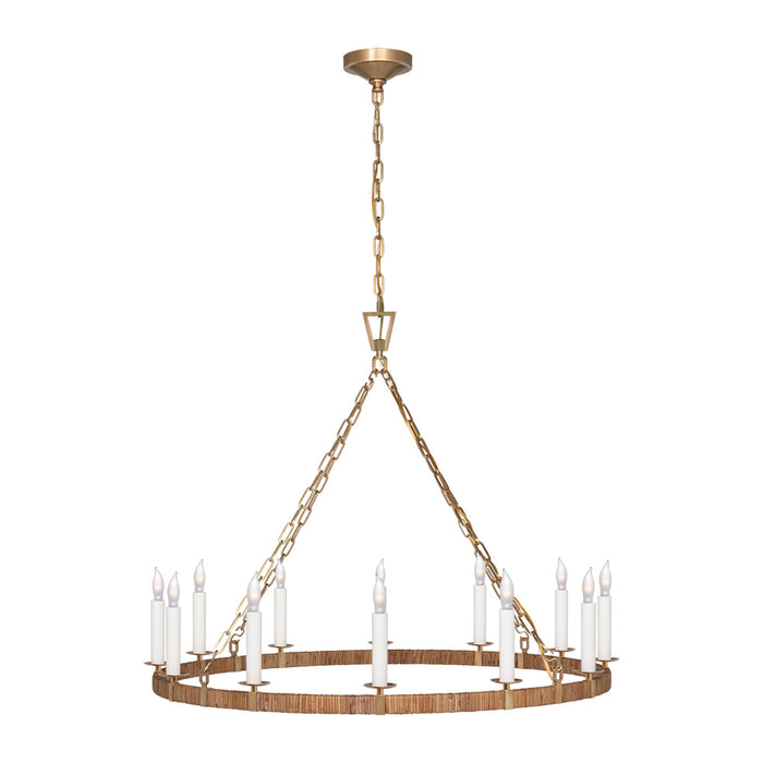 Darlana Rattan Wrapped Ringed LED  Chandelier in Antique-Burnished Brass and Natural Rattan (Large).