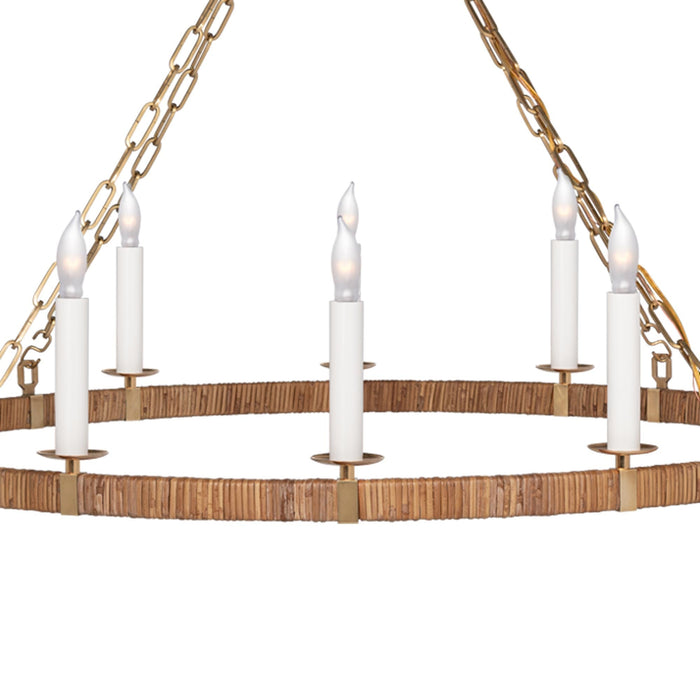 Darlana Rattan Wrapped Ringed LED  Chandelier in Detail.