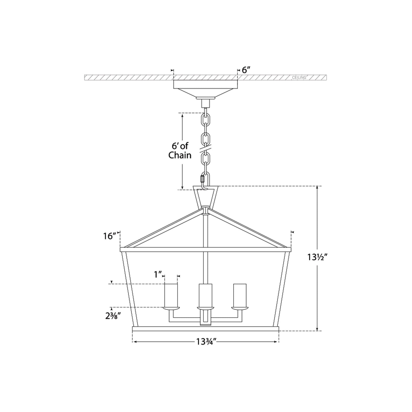 Darlana Semi Flush Mount Ceiling Light - line drawing.