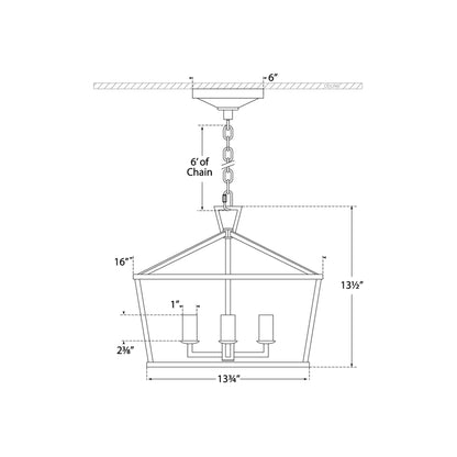 Darlana Semi Flush Mount Ceiling Light - line drawing.