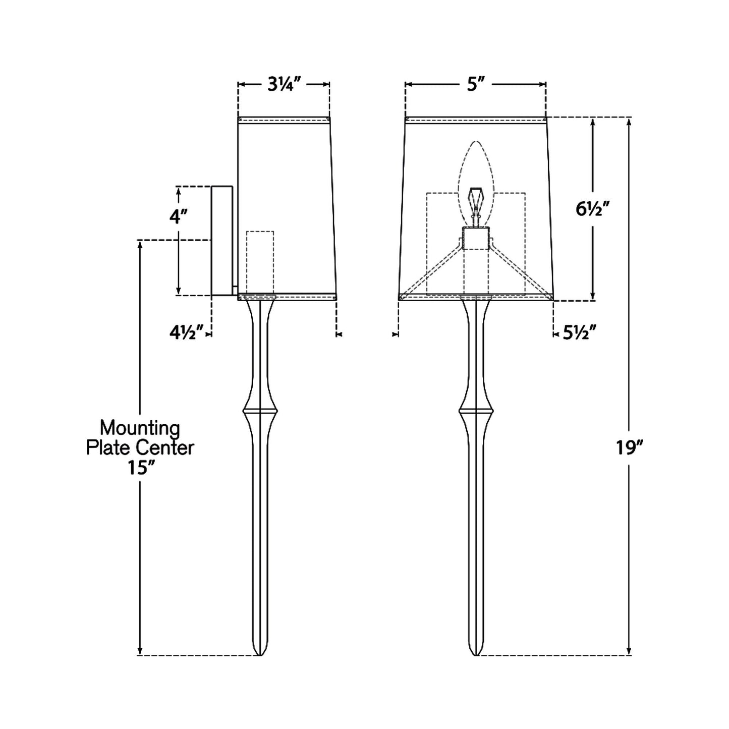 Dauphine Wall Light - line drawing.