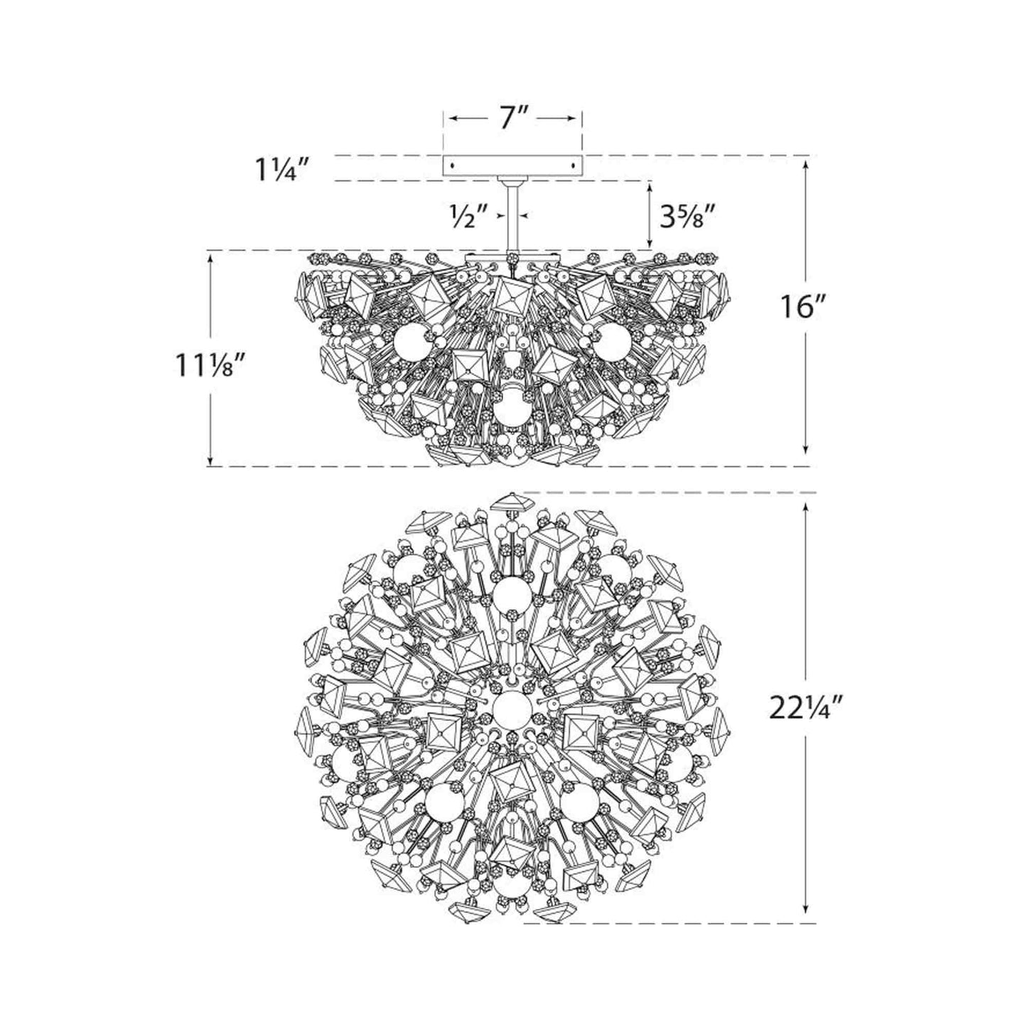 Dickinson Semi Flush Mount Ceiling Light - line drawing.