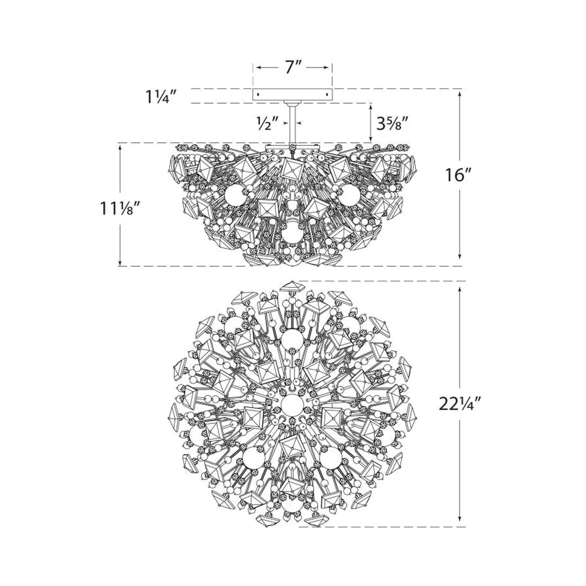 Dickinson Semi Flush Mount Ceiling Light - line drawing.