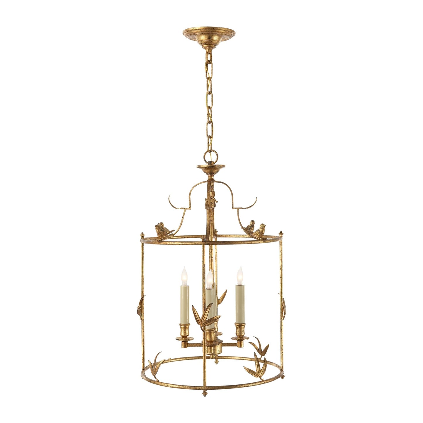 Diego Classical Perching Bird Pendant Light in Gilded Iron (Large).