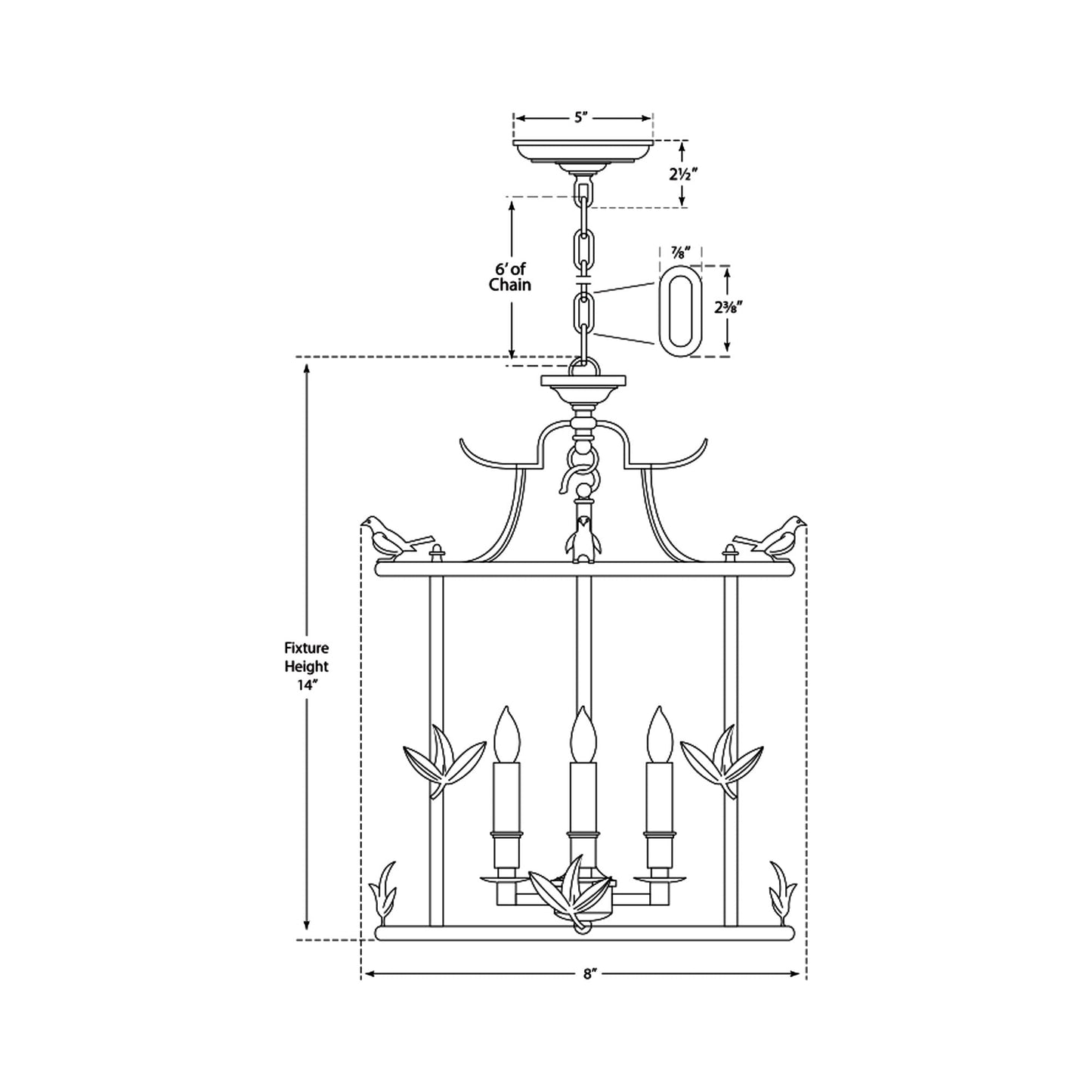 Diego Classical Perching Bird Pendant Light - line drawing.
