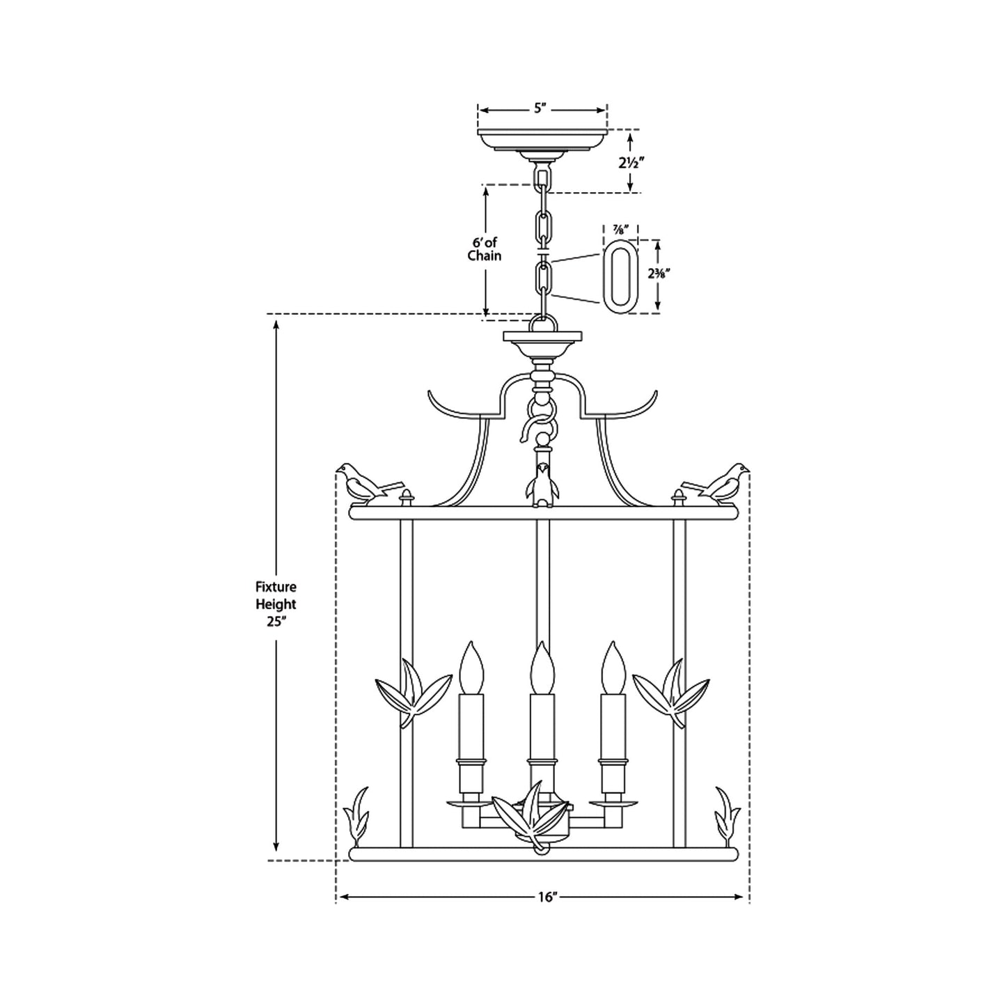 Diego Classical Perching Bird Pendant Light - line drawing.