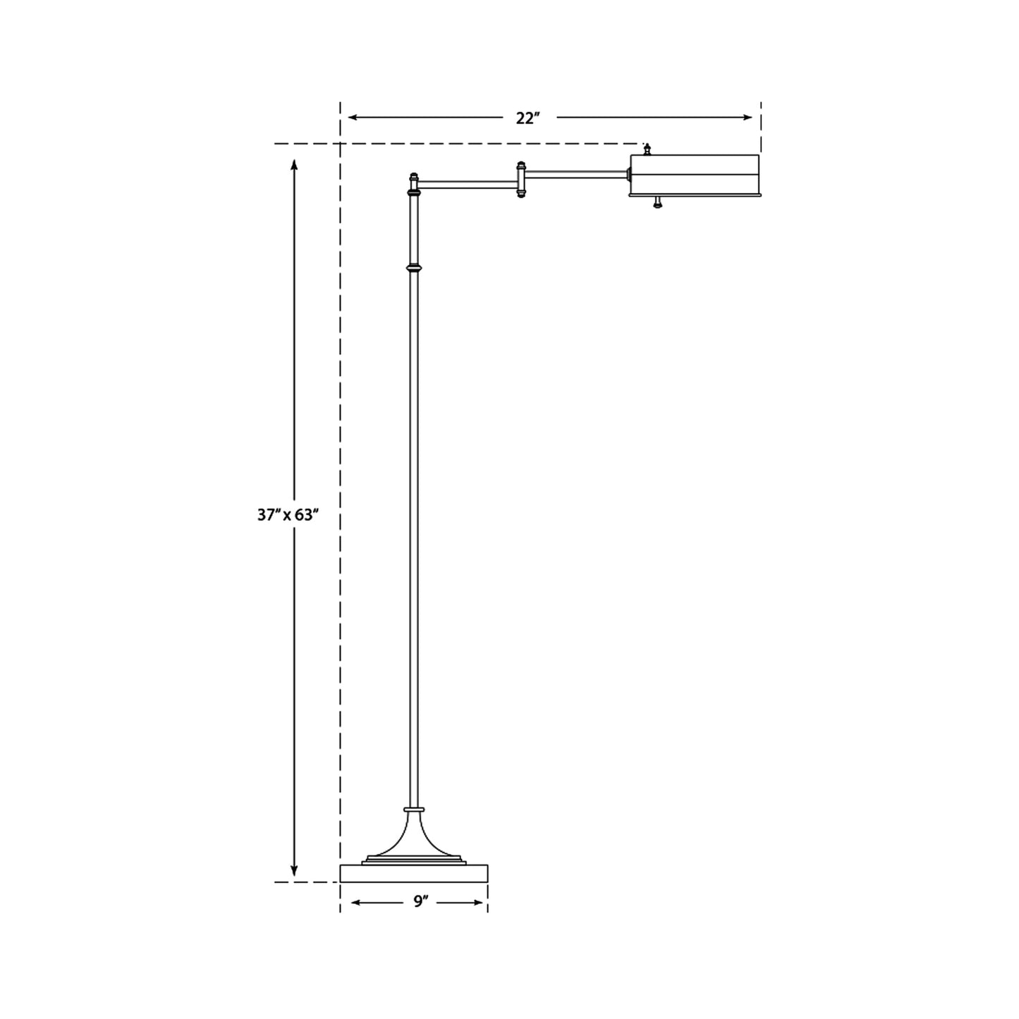 Dorchester Swing Arm Pharmacy Floor Lamp - line drawing.