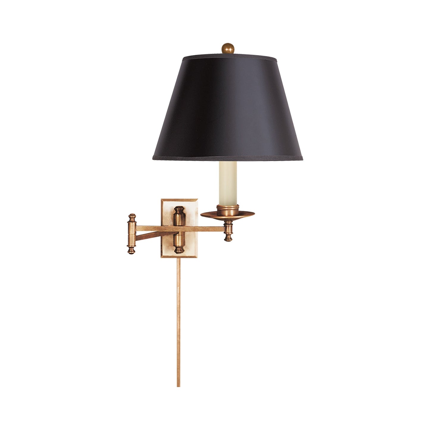 Dorchester Swing Arm Wall Light in Antique-Burnished Brass/Black Shade (Single Backplate).