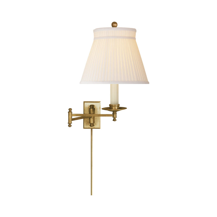 Dorchester Swing Arm Wall Light in Antique-Burnished Brass/Silk Shade (Single Backplate).