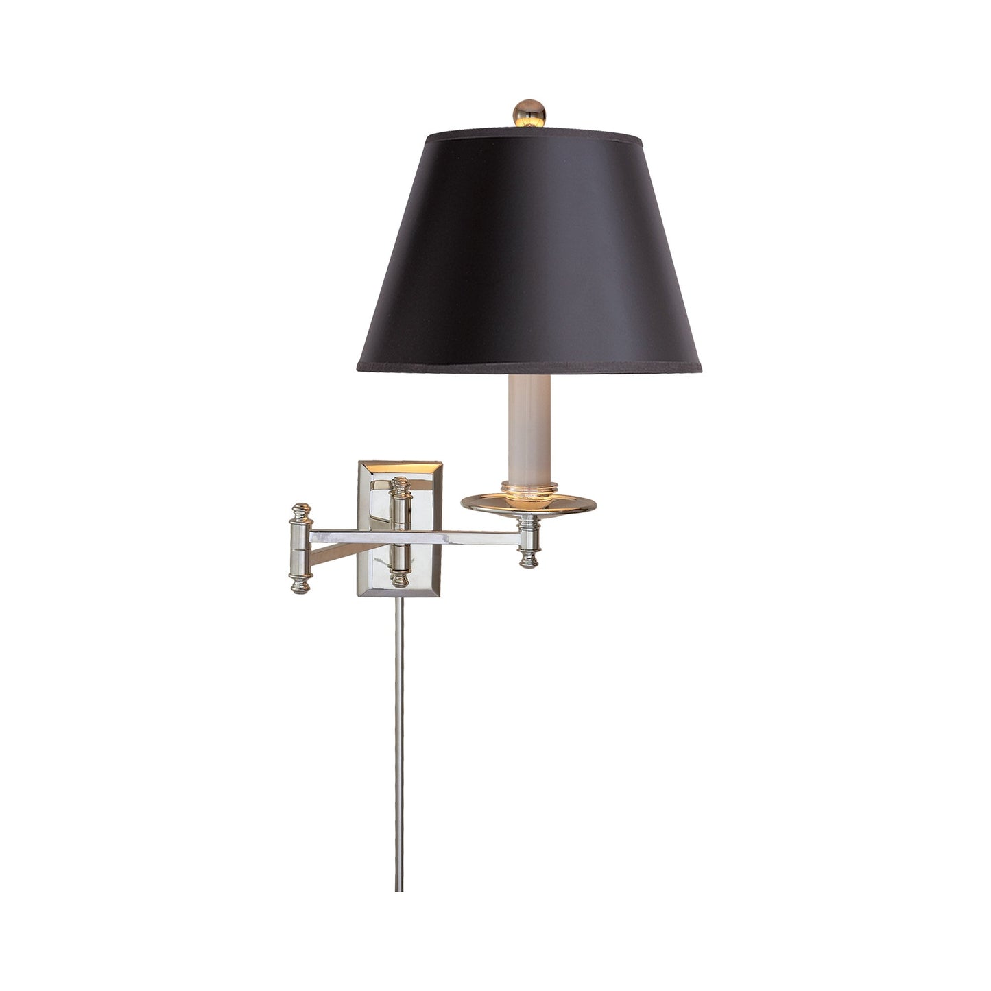 Dorchester Swing Arm Wall Light in Polished Nickel/Black Shade (Single Backplate).