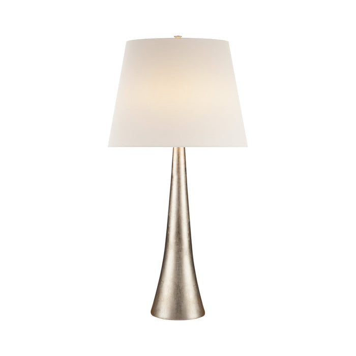 Dover Table Lamp with Linen Shade in Burnished Silver Leaf.