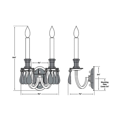 Elizabeth Double Wall Light - line drawing.