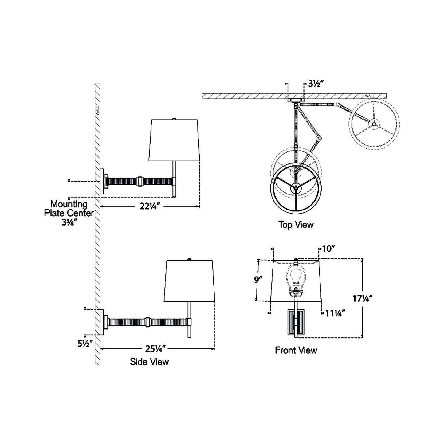 Elle LED Swing Arm Wall Light - line drawing.