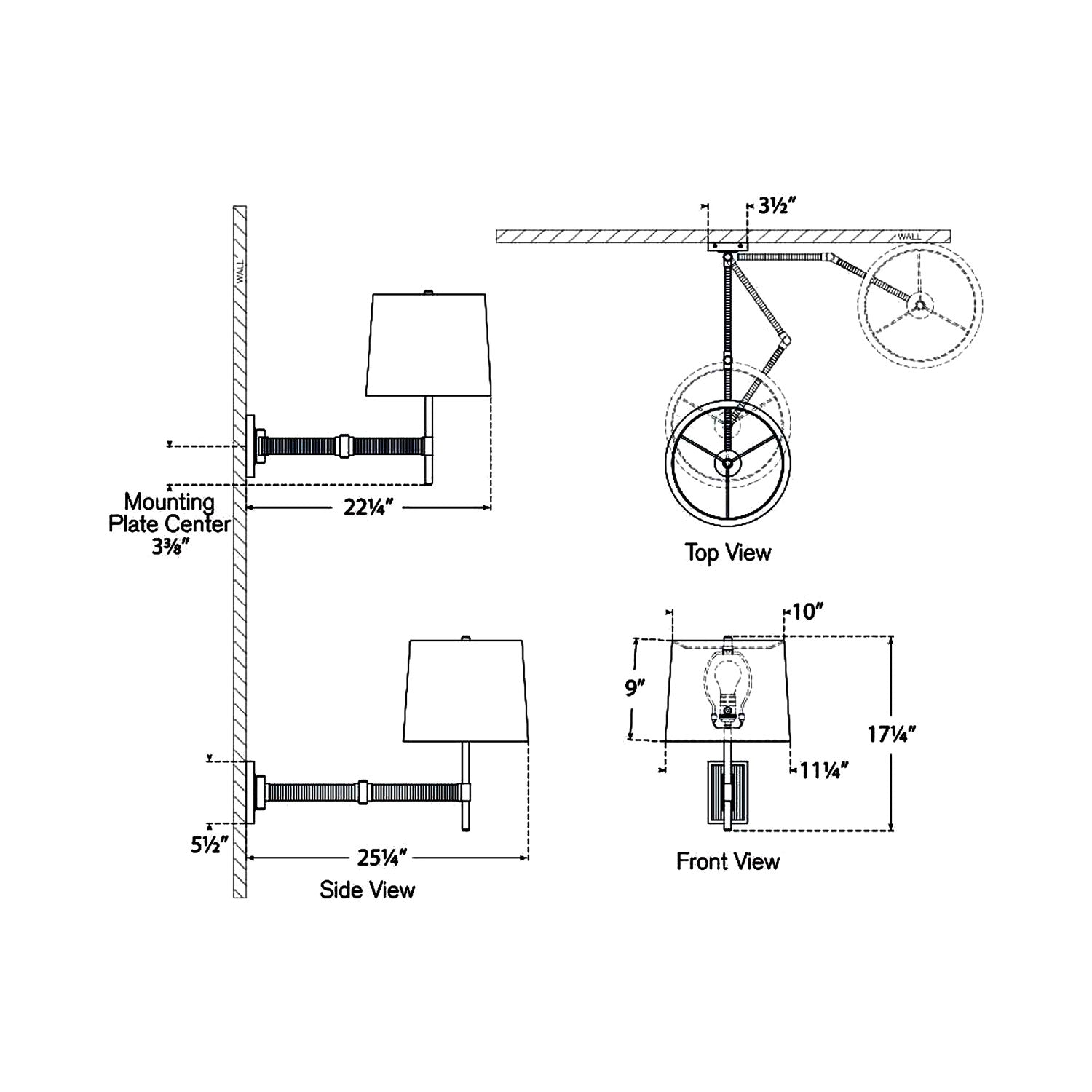 Elle LED Swing Arm Wall Light - line drawing.