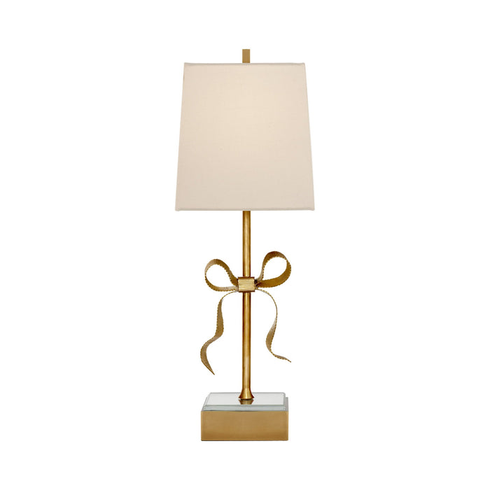 Ellery Gros-Grain Table Lamp in Soft Brass/Cream Linen.