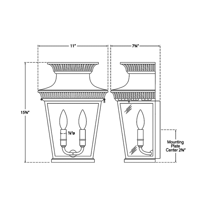 Elsinore Outdoor Wall Light - line drawing.