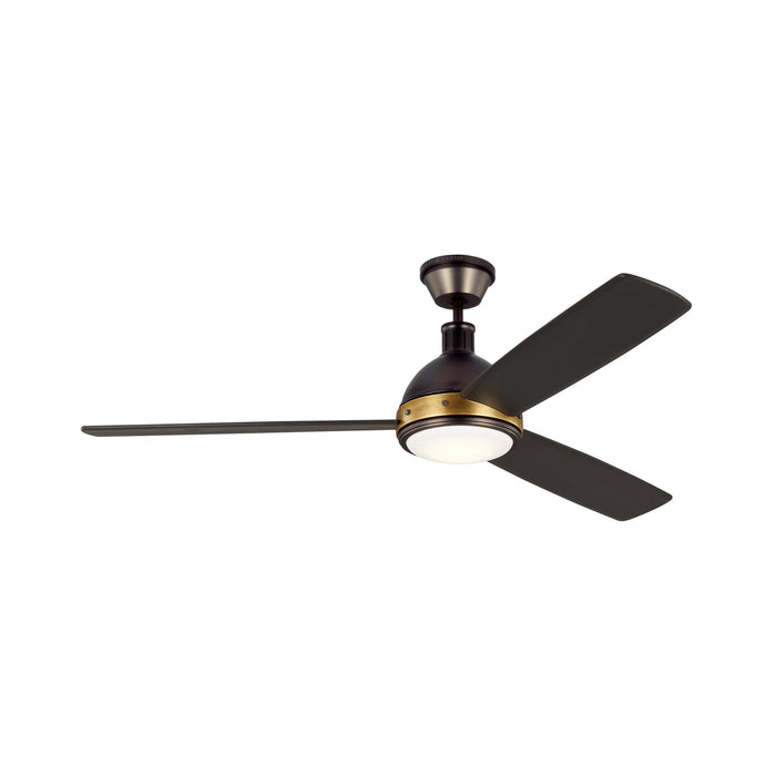 Hicks LED Ceiling Fan in Deep Bronze with Antique Brass.