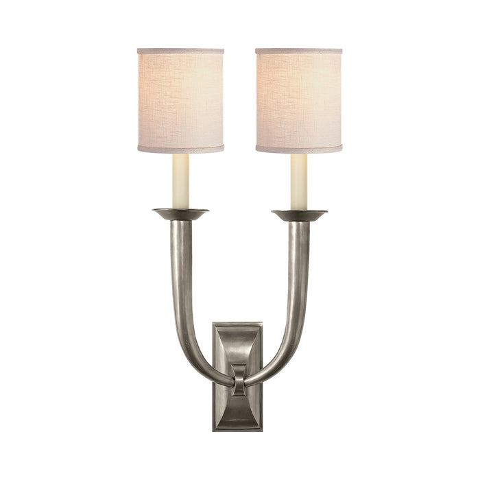 French Deco Horn Double Wall Light in Antique Nickel (5-Inch Linen).